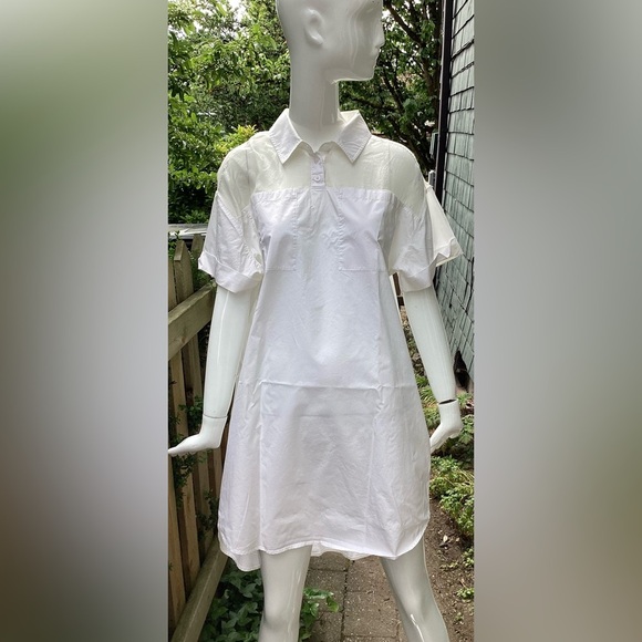 Dkny Dresses & Skirts - DKNY White short sleeve Cotton Dress. Sheer Silk smocking, medium.